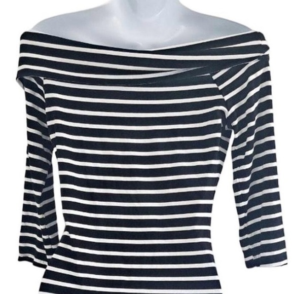 White House Black Market Tops - White House Black Market Striped Off Shoulder Top in Black and White